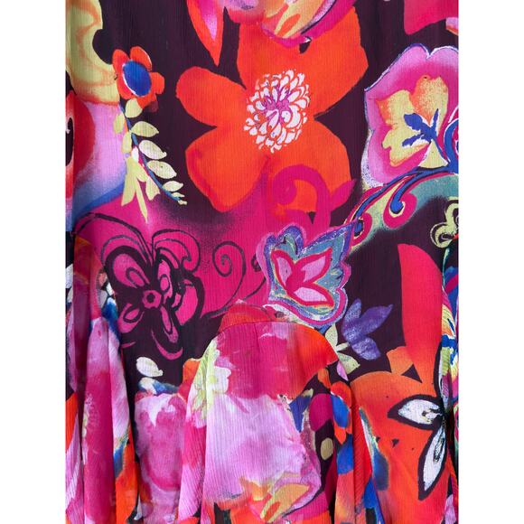 Chico's Skirt Pink Floral Bouquet Whimsical Y2K Fairy Semi Sheer Silk Medium - Picture 5 of 11